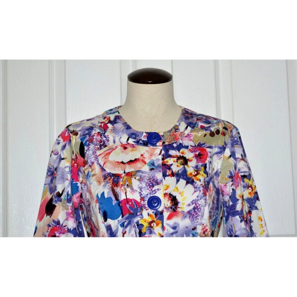Coldwater Creek Jacket Women's Size 4 Multicolor Floral 3/4 Sleeve Button Front‎
